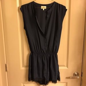Navy Blue Sleeveless Romper w/ Black Lace Detail